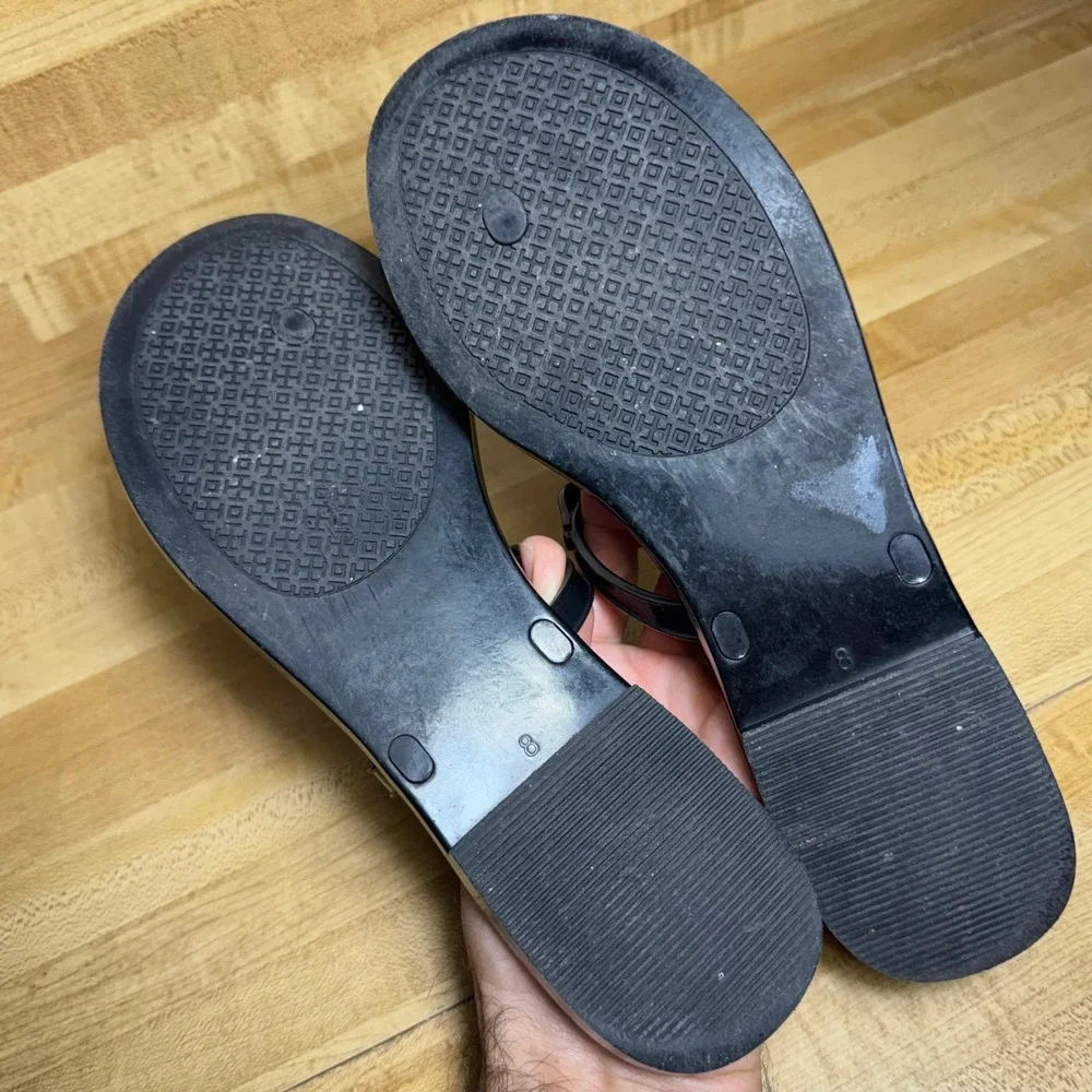 Tory Burch Black Jelly Thong Sandals blossom Floral Embellished Flat Shoes 8